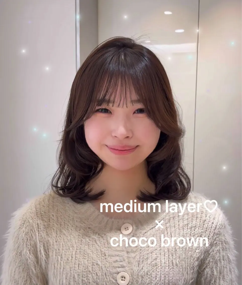 ミディアム カラー ミディアムレイヤー レイヤーカット カット ヘアカラー トリートメント 顔周り/透明感/銀座 🩵rinoのヘアスタイル