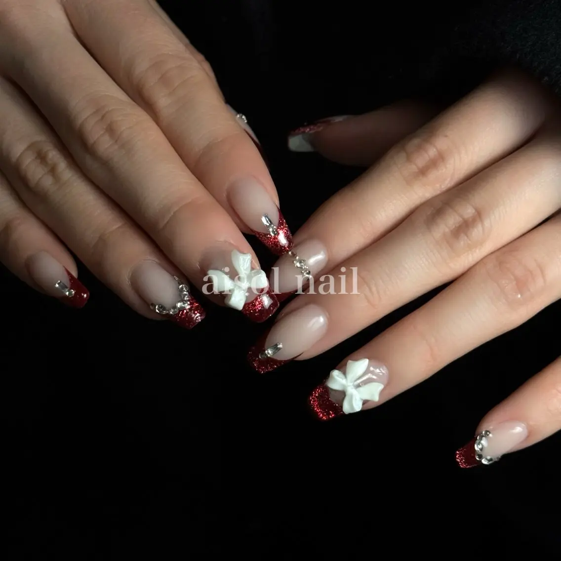 ネイル 長さ出し 赤色 ハンドネイル Aisol nail salonのネイルデザイン