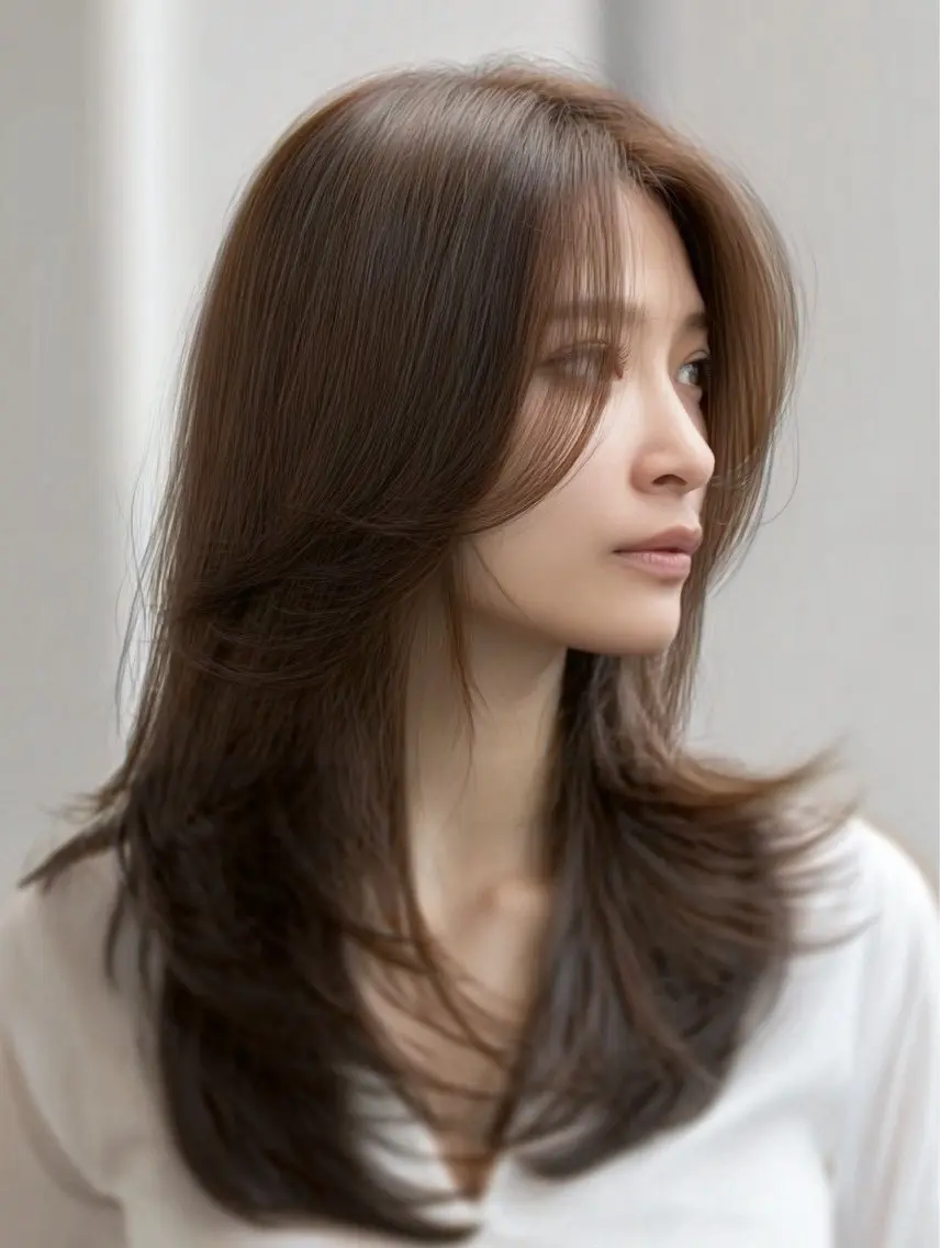 ロング 縮毛矯正 絶対綺麗な暖色カラー 🎯あります✨増渕✨のヘアスタイル