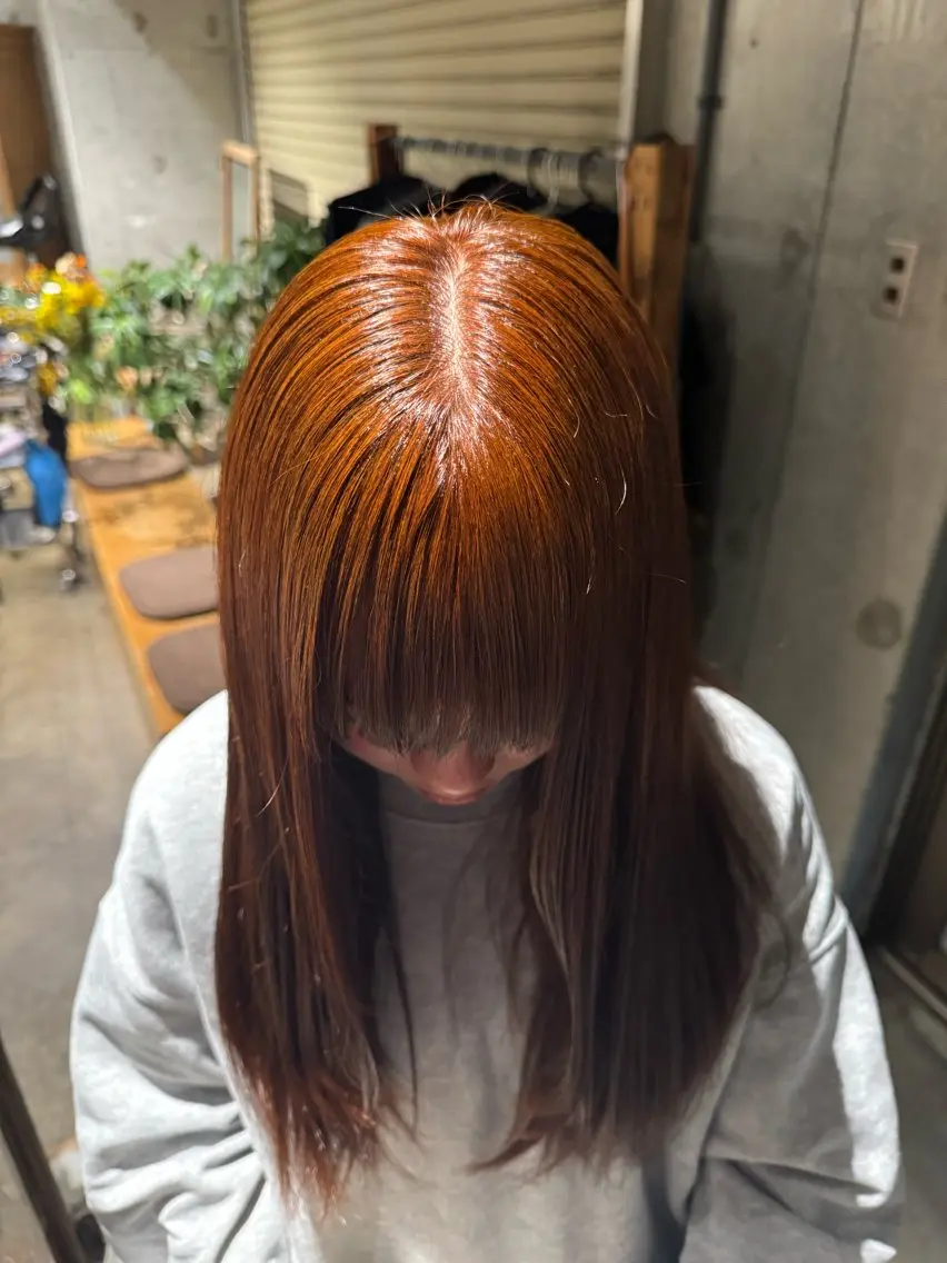 ロング カラー オレンジ ヘアカラー 染谷 奈保のヘアスタイル
