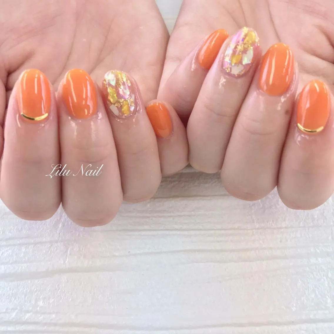 ネイル オレンジ シンプルネイル モチの良さ◉ フィルインネイル♡のネイルデザイン