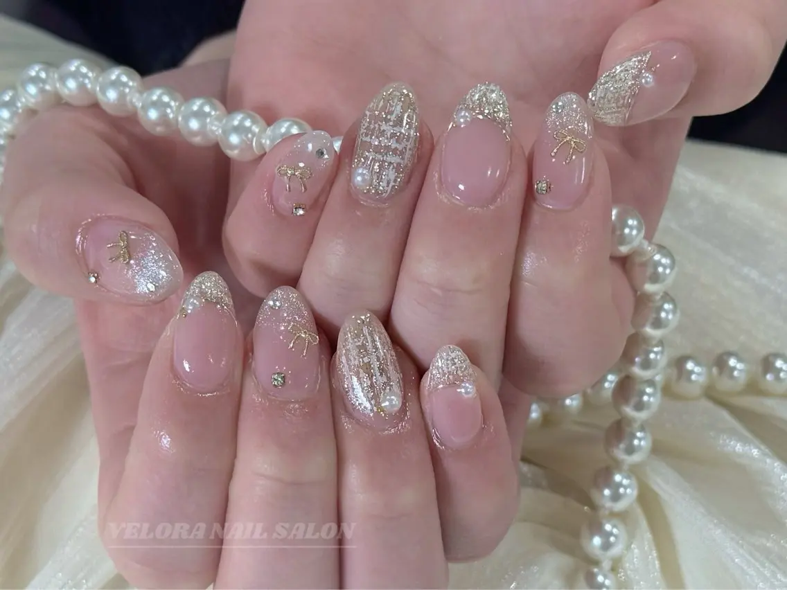 ネイル 長さ出し フレンチネイル ジェルネイル キラキラネイル 韓国ネイル ハンドネイル RINA NAILのネイルデザイン