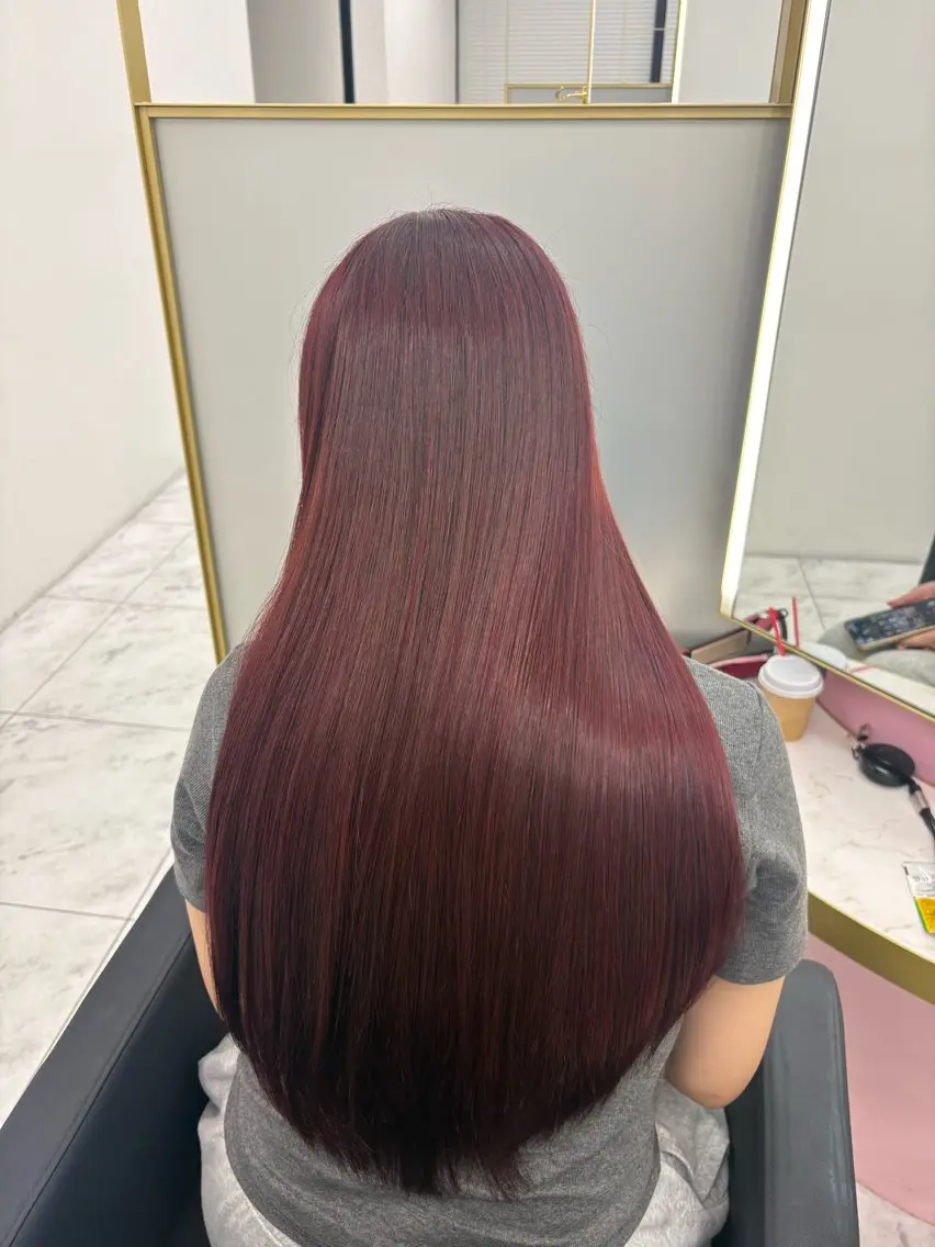 ロング カラー ブリーチ ダブルカラー ブリーチなしカラー ピンクカラー momo /ブリーチなしピンクのヘアスタイル