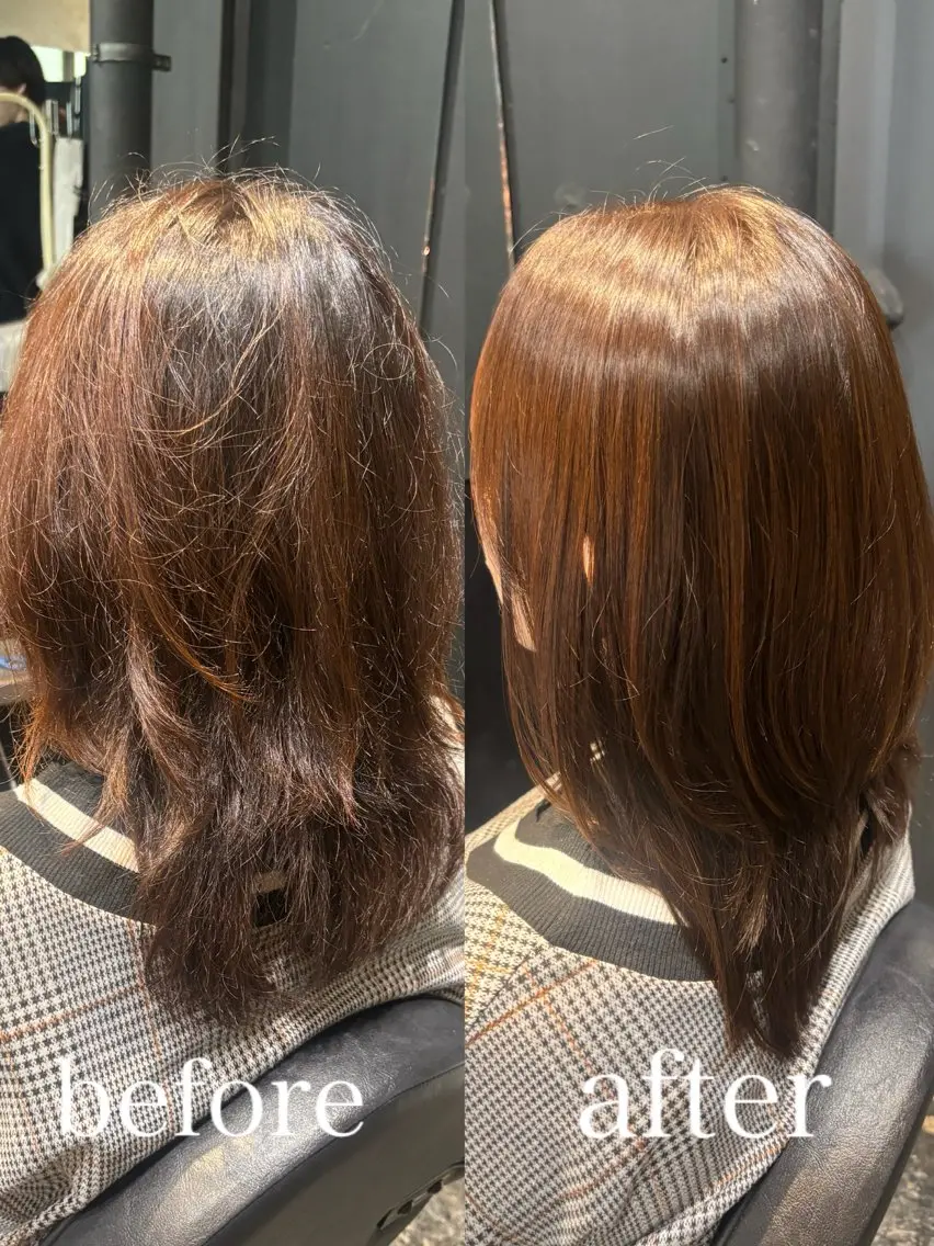 ミディアム ヘアカラー 縮毛矯正 縮毛矯正/透明感 カラー/まな⭐️のヘアスタイル