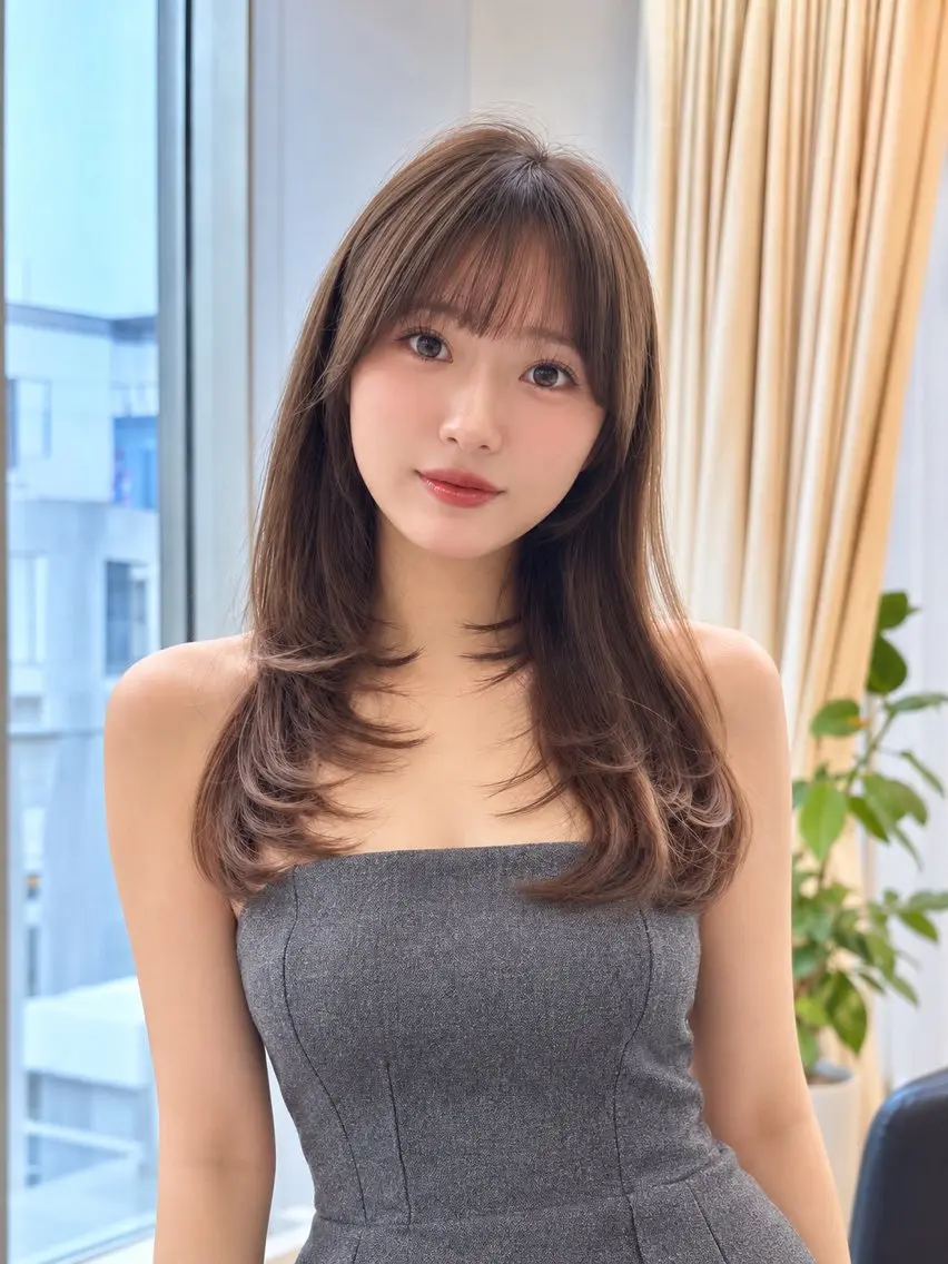 セミロング カラー カット ヘアカラー トリートメント 🫧色素薄めダブル カラー🩵レイヤーのヘアスタイル