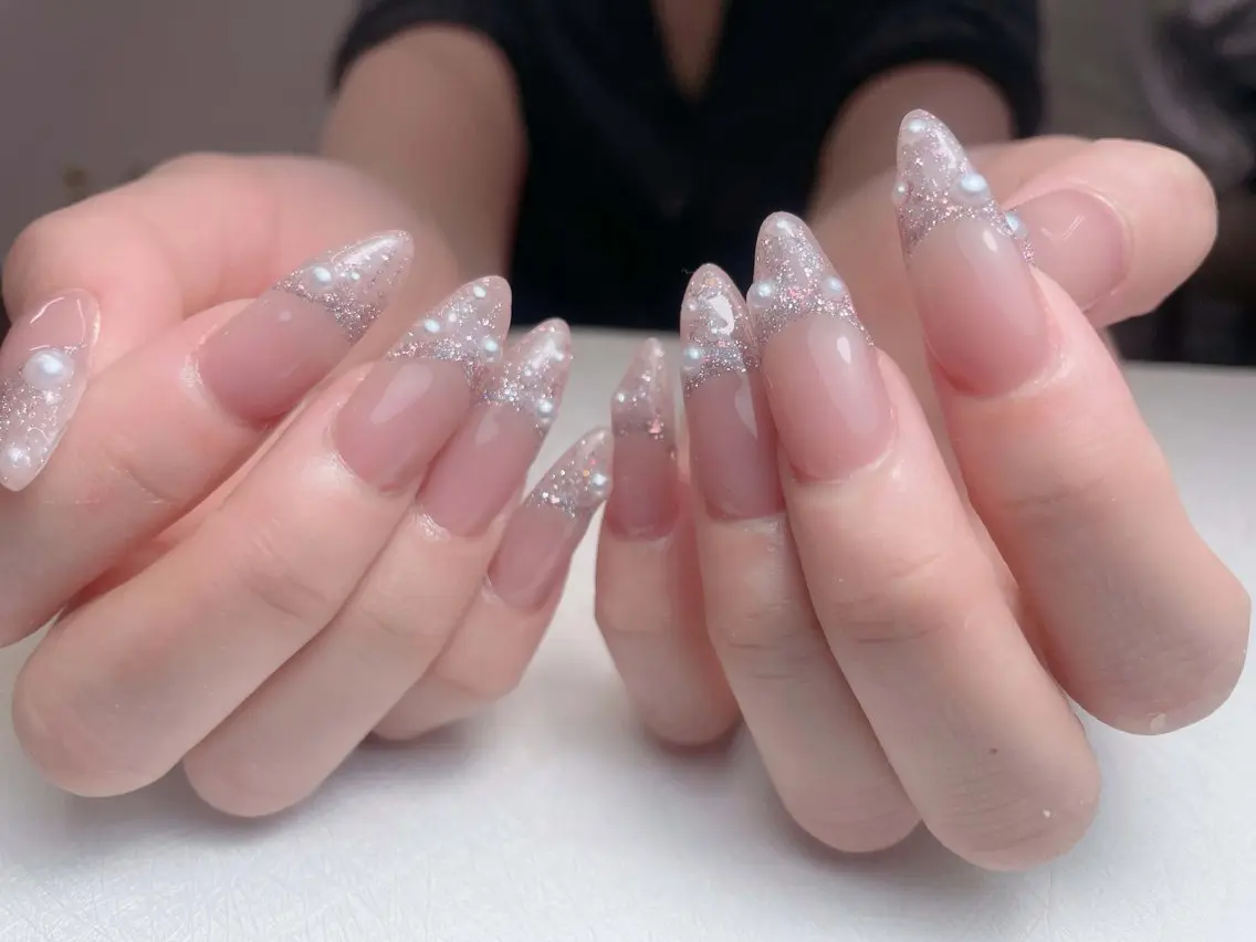 ネイル 長さ出し フットネイル フレンチネイル ジェルネイル ガラスフレンチ ハンドネイル 中野駅から2分 MEO NAILのネイルデザイン