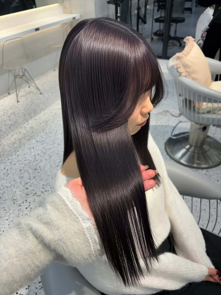 ロング カラー ブリーチ ラベンダーカラー ラベンダーグレー カット ヘアカラー トリートメント 🍒ブリーチなしカラ ー／Sakura🍒のヘアスタイル