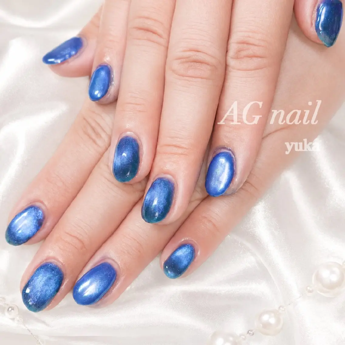 ネイル ブルー キラキラネイル ハンドネイル AGnail 富永 /ちゅるん韓国ネイルのネイルデザイン