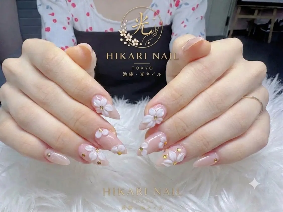 ネイル チークネイル 長さ出し フレンチネイル ガーリー ハロウィン ハンドネイル HikariNail Ikebukuroのネイルデザイン