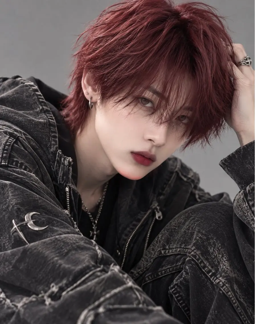 ショート カラー メンズ メンズブリーチ メンズ韓国風 ブリーチ ボルドーカラー レッドカラー ヘアカラー メンズ韓国系カラー /YUTAのヘアスタイル
