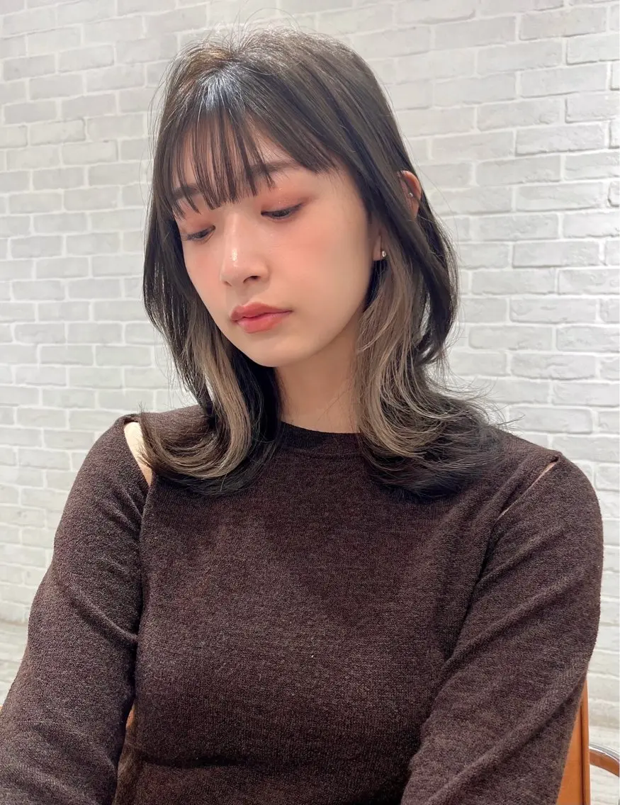 セミロング カラー アッシュ アッシュブラウン ベージュカラー ブリーチ ブラウンカラー 【韓国ヘア×透明感 カラー】笹谷 莉未のヘアスタイル