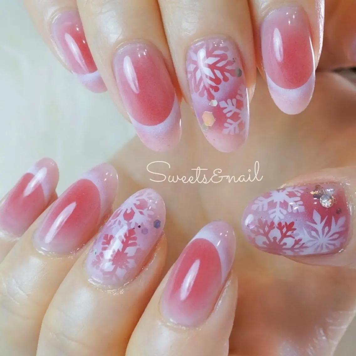 ネイル チークネイル フレンチネイル ジェルネイル グラデーション ピンク Sweets& nail みなこのネイルデザイン