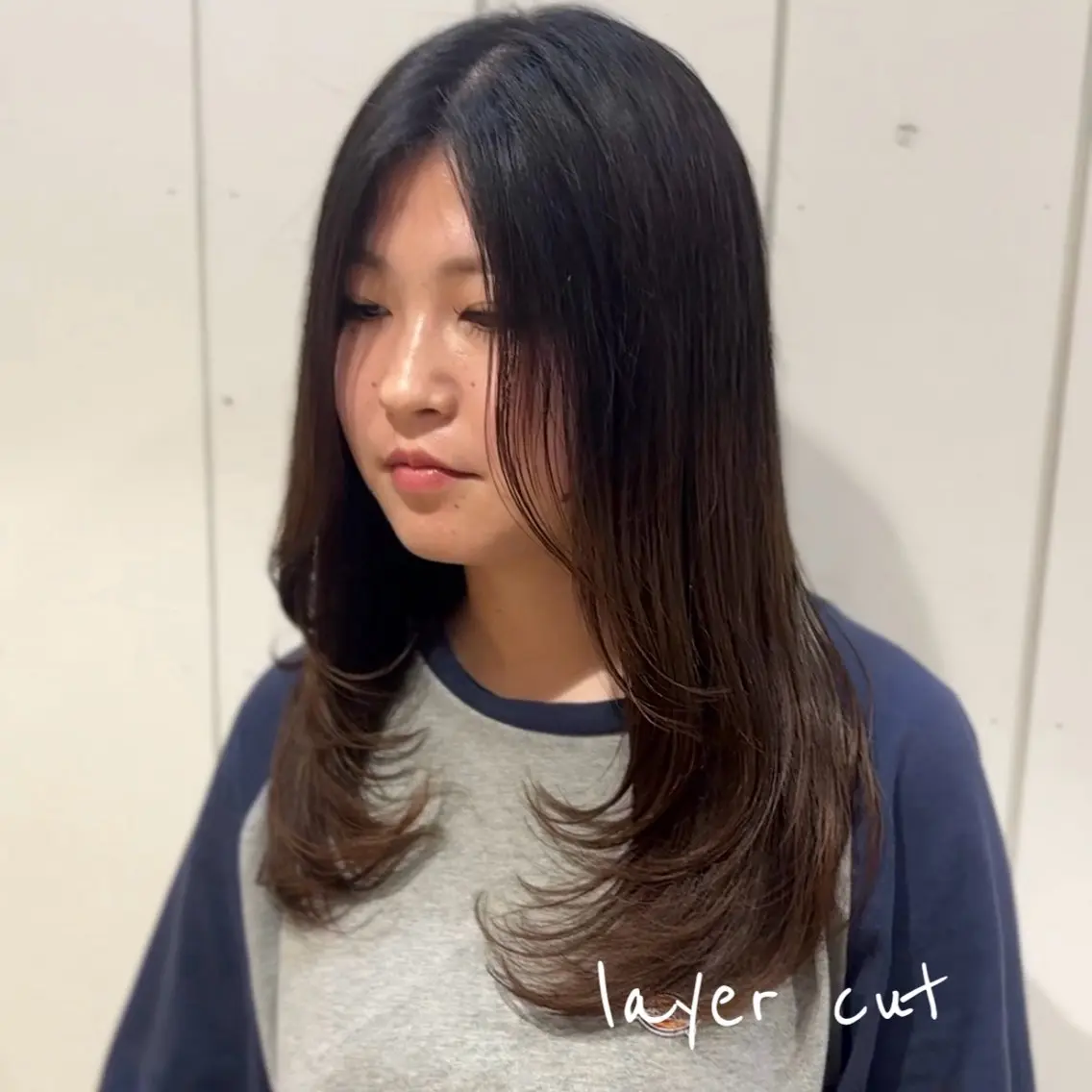 ロング 顔まわりレイヤー レイヤーカット ★韓国トレンドカット ★むなかたももかのヘアスタイル