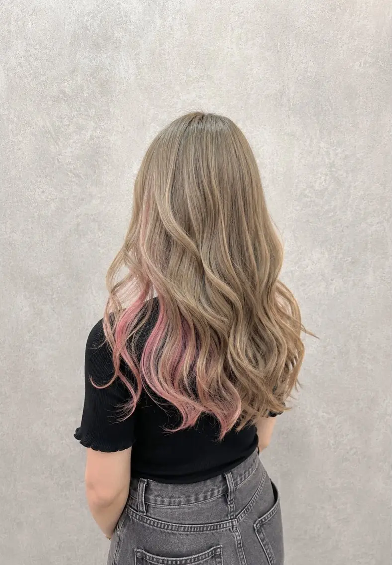 ロング カラー ベージュカラー ブロンド インナーカラー ピンクカラー ヘアカラー トリートメント 【enil代表】 杉林和哉のヘアスタイル