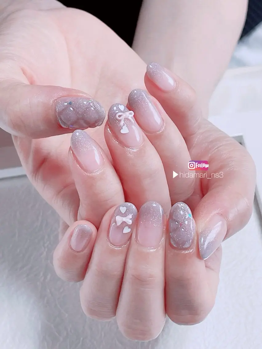 ネイル アートネイル 持ち込み リボン ハンドネイル NailSalon ひだまりのネイルデザイン