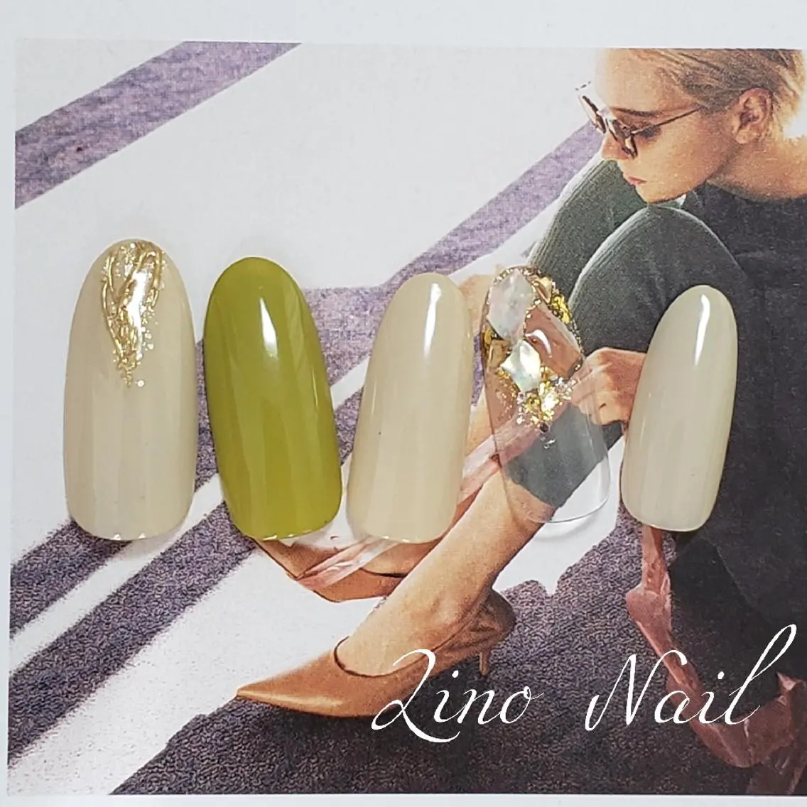 ネイル カジュアル ジェルネイル グラデーション グリーン キラキラネイル ハンドネイル Lino Nailのネイルデザイン