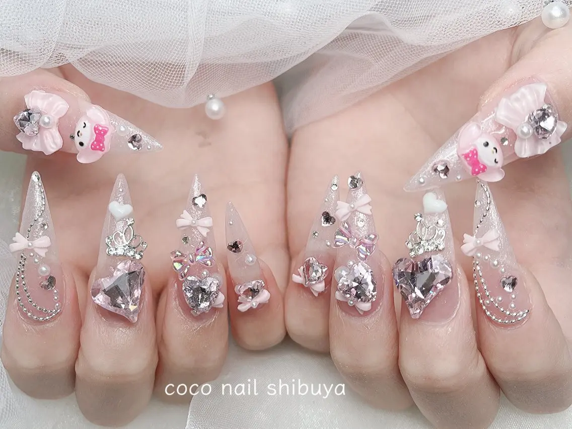 ネイル 成人式 大理石ネイル(マーブル) リボン 夏ネイル ネイルチップ ハンドネイル Mei Salon 長さ出し専門店のネイルデザイン