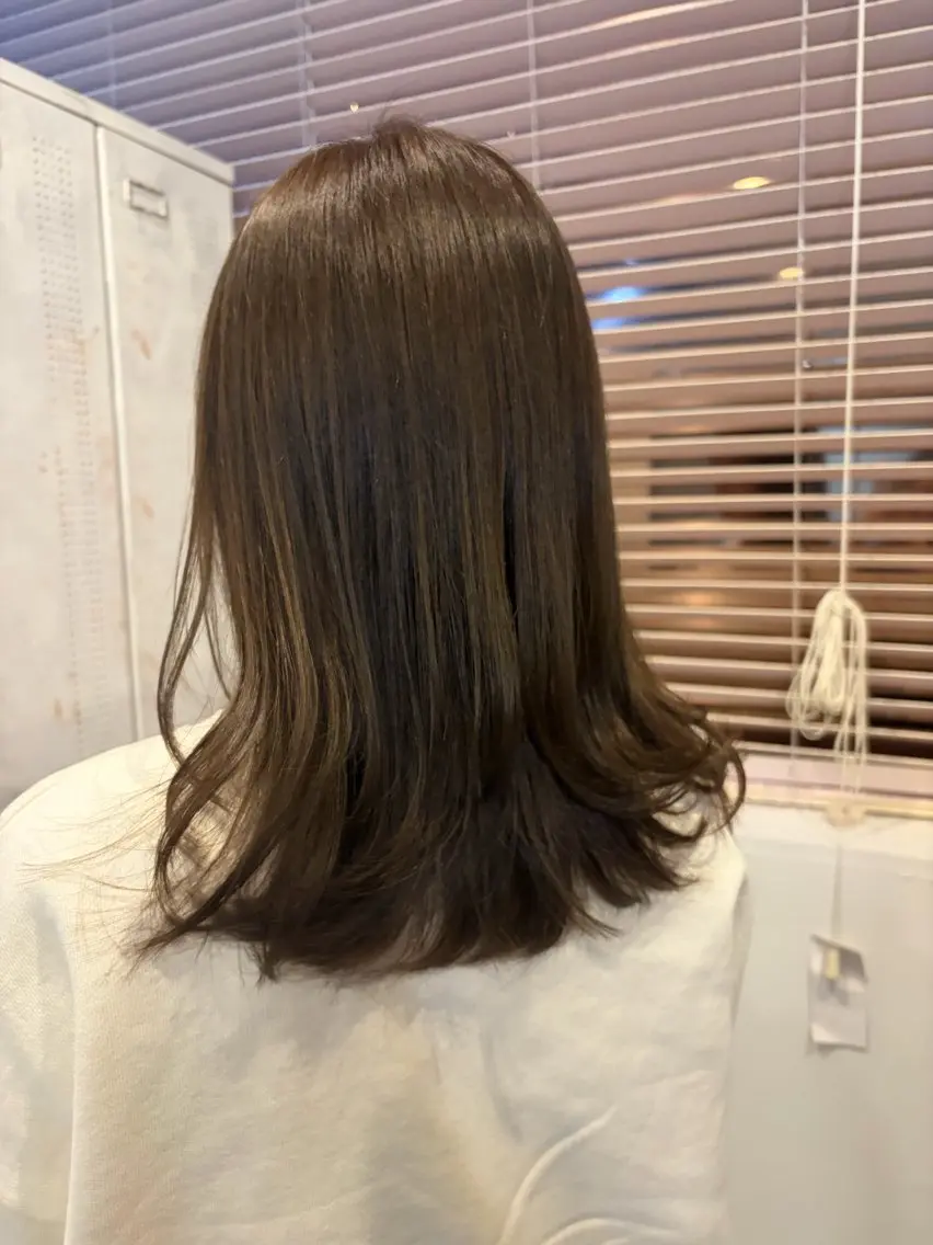 ミディアム カラー 透明感カラー オレンジ 稲田 里菜のヘアスタイル