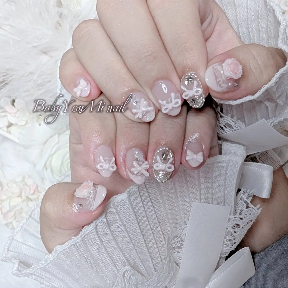 ネイル オーロラネイル チークネイル 成人式 フットネイル フレンチネイル ハンドネイル BabyYouMi nailのネイルデザイン