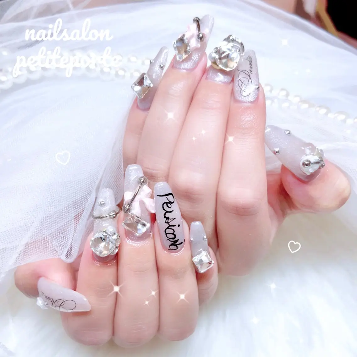 ネイル 韓国ネイル リボン ワンホンネイル ハンドネイル petite porteのネイルデザイン