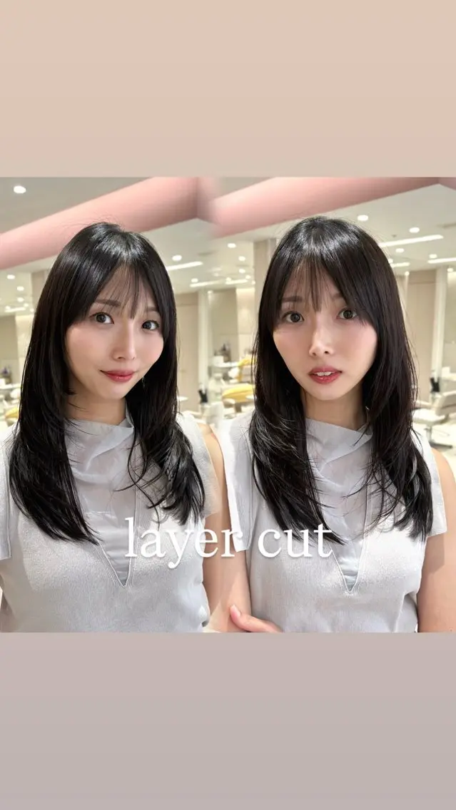 セミロング 顔周りカット ハイレイヤー レイヤーカット 小顔カット ワンホンレイヤー 銀座/レイヤー/ 透明感カラー✨りくのヘアスタイル