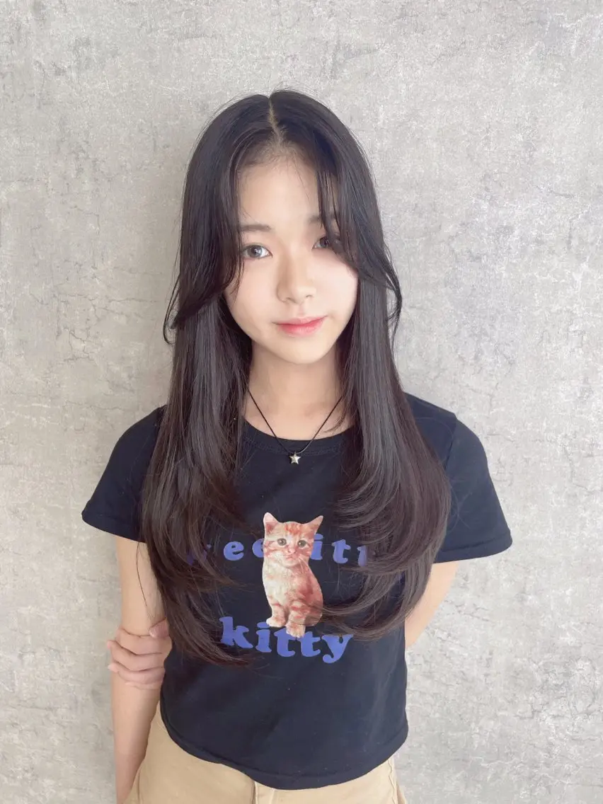 ロング 顔まわりレイヤー 顔周りカット 姫カット 髪質改善 韓国風ヘア トレンド韓国レイヤー 🇰🇷のんのヘアスタイル