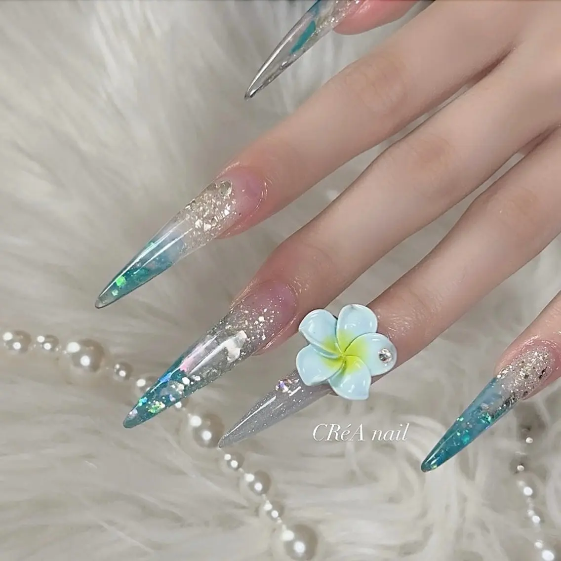 ネイル クリアネイル ロングネイル スカルプネイル 夏ネイル ハンドネイル CReA nailのネイルデザイン