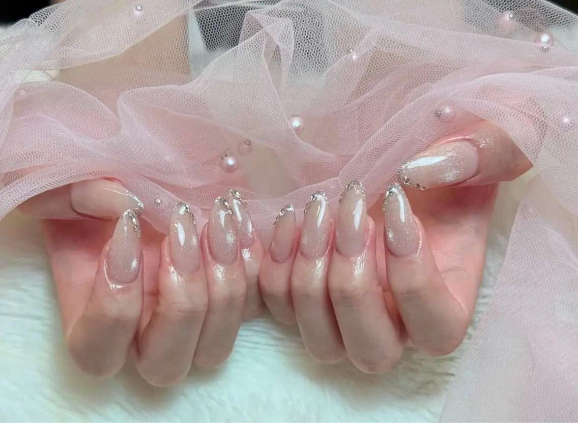 ネイル チークネイル 長さ出し フレンチネイル ジェルネイル グラデーション ハンドネイル RIBON nail 高田馬場のネイルデザイン