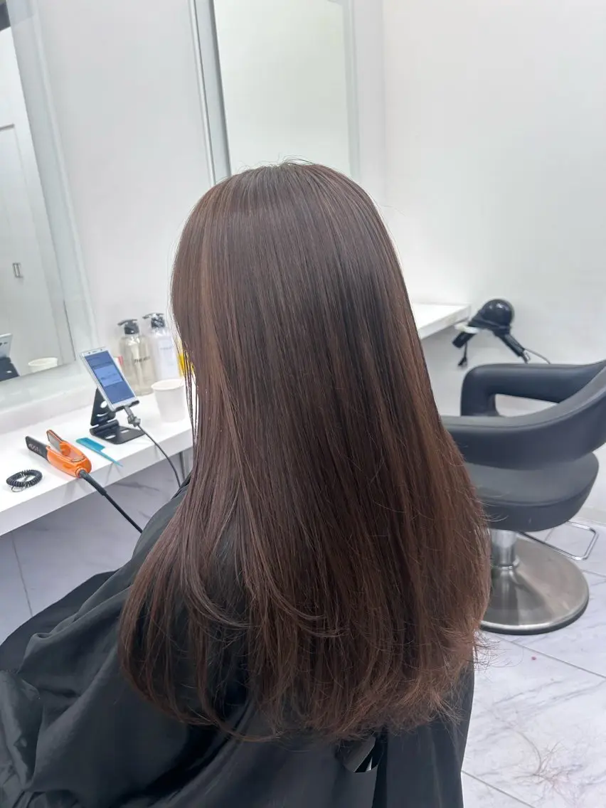 ロング カラー パーマ ヘアアレンジ メンズ キッズ ヘアカラー トリートメント ヘアセット ブリーチなしカラー/ ブラウン/レイヤーのヘアスタイル