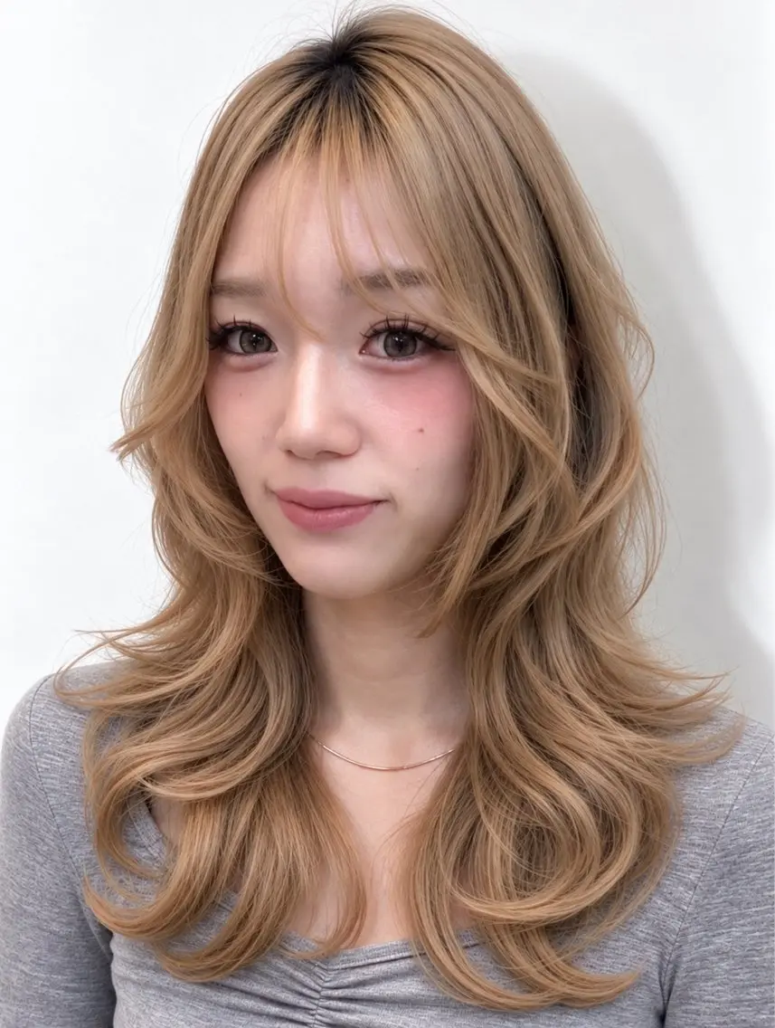 セミロング カラー ベージュカラー ブリーチ ブロンド ハイトーンカラー 顔まわりレイヤー ヘアカラー 中顔面短縮レイヤー 💚モエリ💚のヘアスタイル