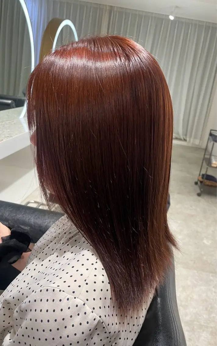 ミディアム カラー ブリーチ ブラウンカラー ブリーチなしカラー レッドカラー レッドブラウン CIEL 菜々香のヘアスタイル