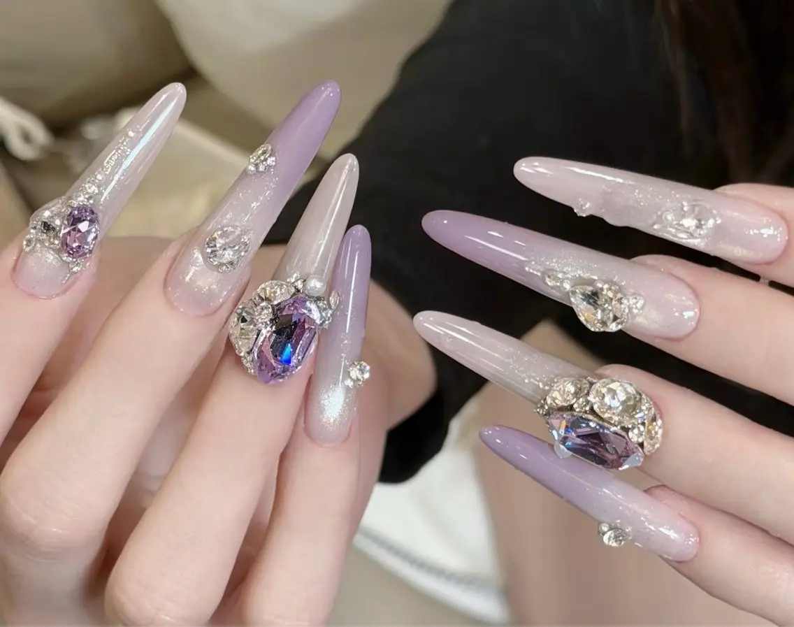 ネイル 長さ出し キラキラネイル 韓国ネイル ロングネイル ピンク Yoxie Nailのネイルデザイン