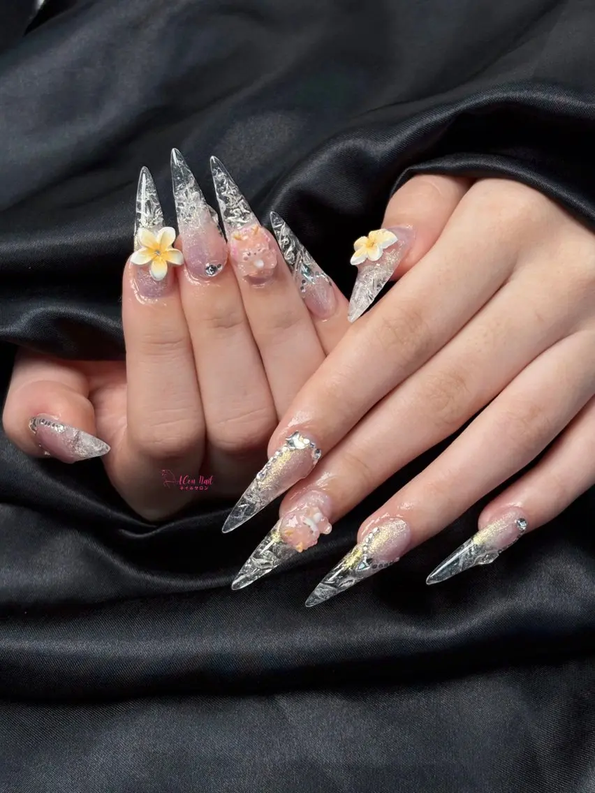 ネイル 桜ネイル 長さ出し フラワーネイル フレンチネイル ジェルネイル ハンドネイル ACon NailSalonのネイルデザイン