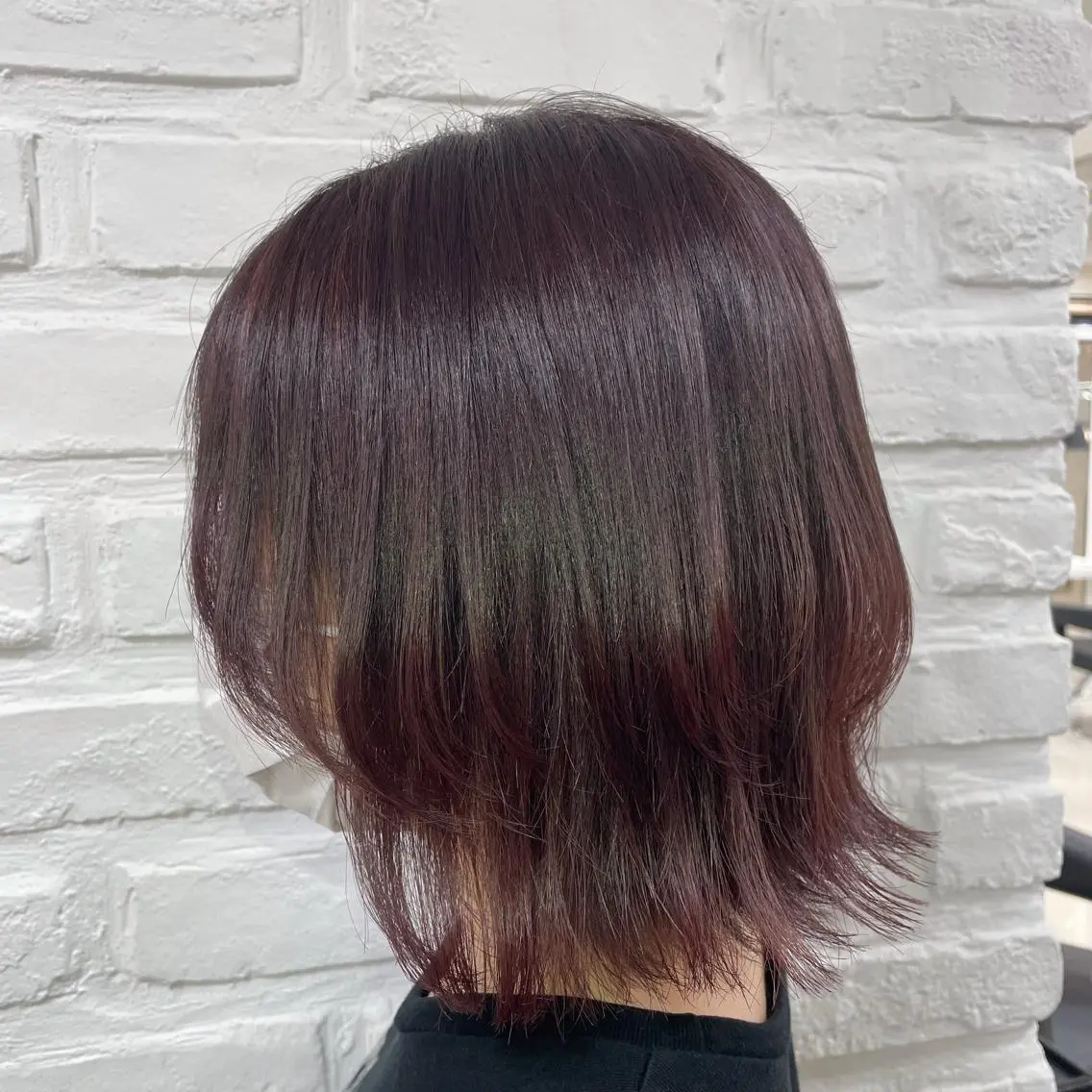 ミディアム カラー ラベンダーカラー ボブ くびれヘア 外ハネヘア カット ヘアカラー 【暖色カラー特化】 中山由梨のヘアスタイル