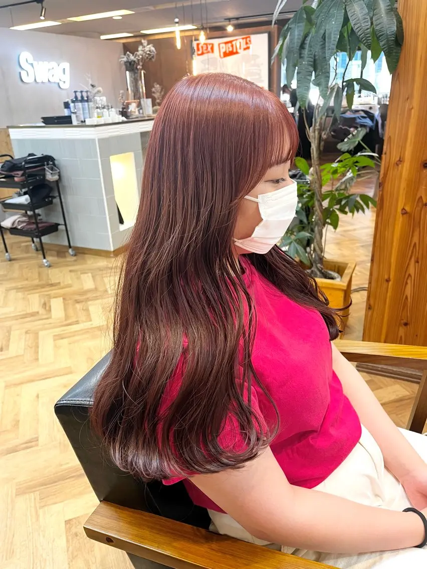 ロング カラー ヘアアレンジ ブリーチ ダブルカラー ブリーチなしカラー ピンクカラー ena/ブリーチなし 透明感・レイヤー🎀のヘアスタイル
