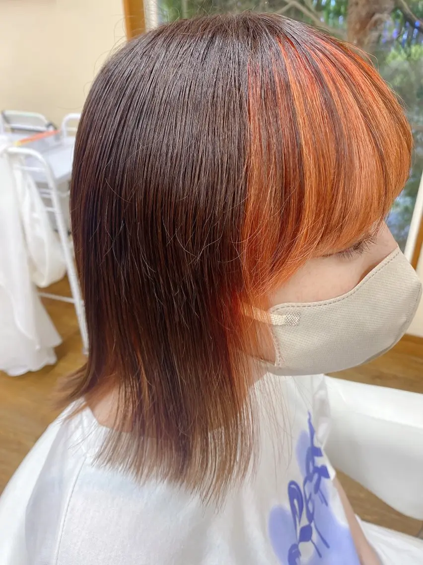 ミディアム カラー オレンジ sagedoue MIZUKI✂️のヘアスタイル