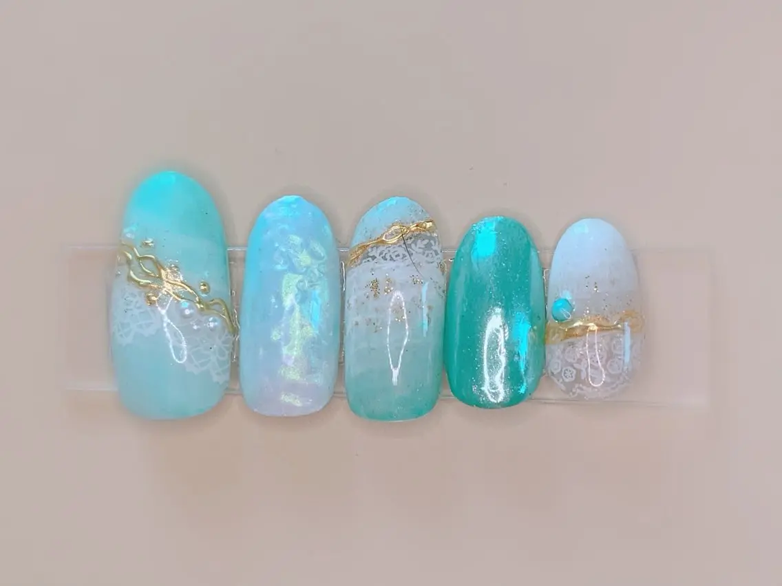 ネイル グリーン レース ハンドネイル NAIL__ KOKOのネイルデザイン