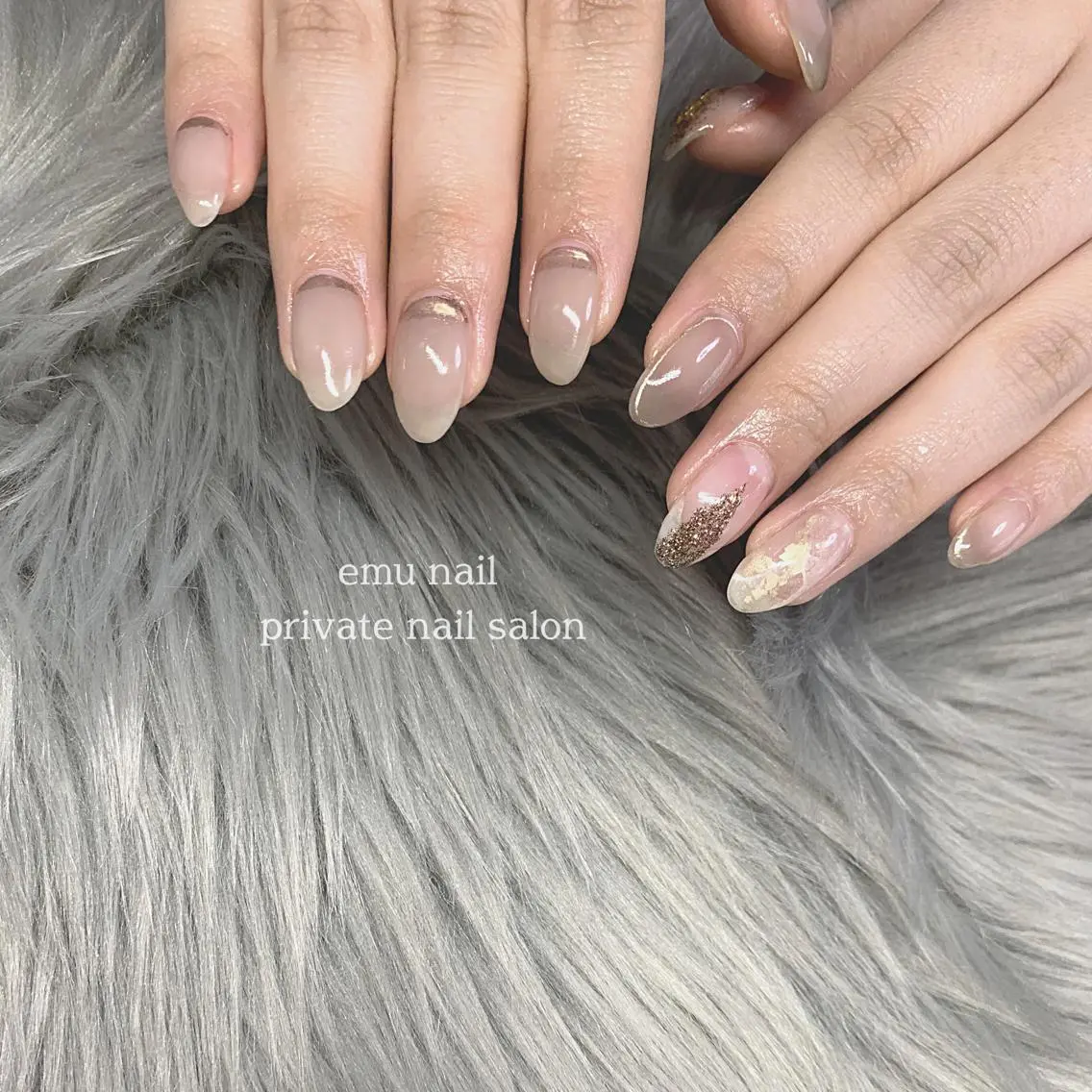 ネイル フレンチネイル 大理石ネイル(マーブル) ミラーネイル 持ち込み emu nailのネイルデザイン