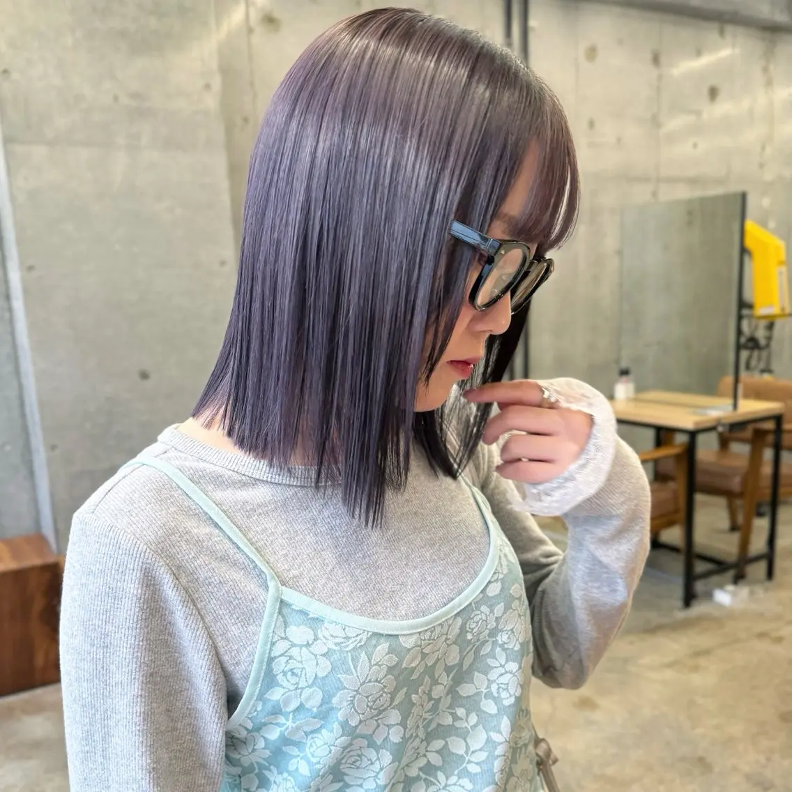 ミディアム カラー グレージュ ラベンダーカラー ラベンダーグレージュ ラベンダーグレー カット ヘアカラー トリートメント ボブ×柔らかいカラー 🌷misaki𓍼のヘアスタイル