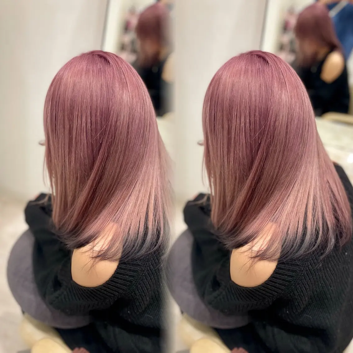 セミロング カラー ヘアカラー 髪質改善ストレート 韓国風レイヤー池袋のヘアスタイル
