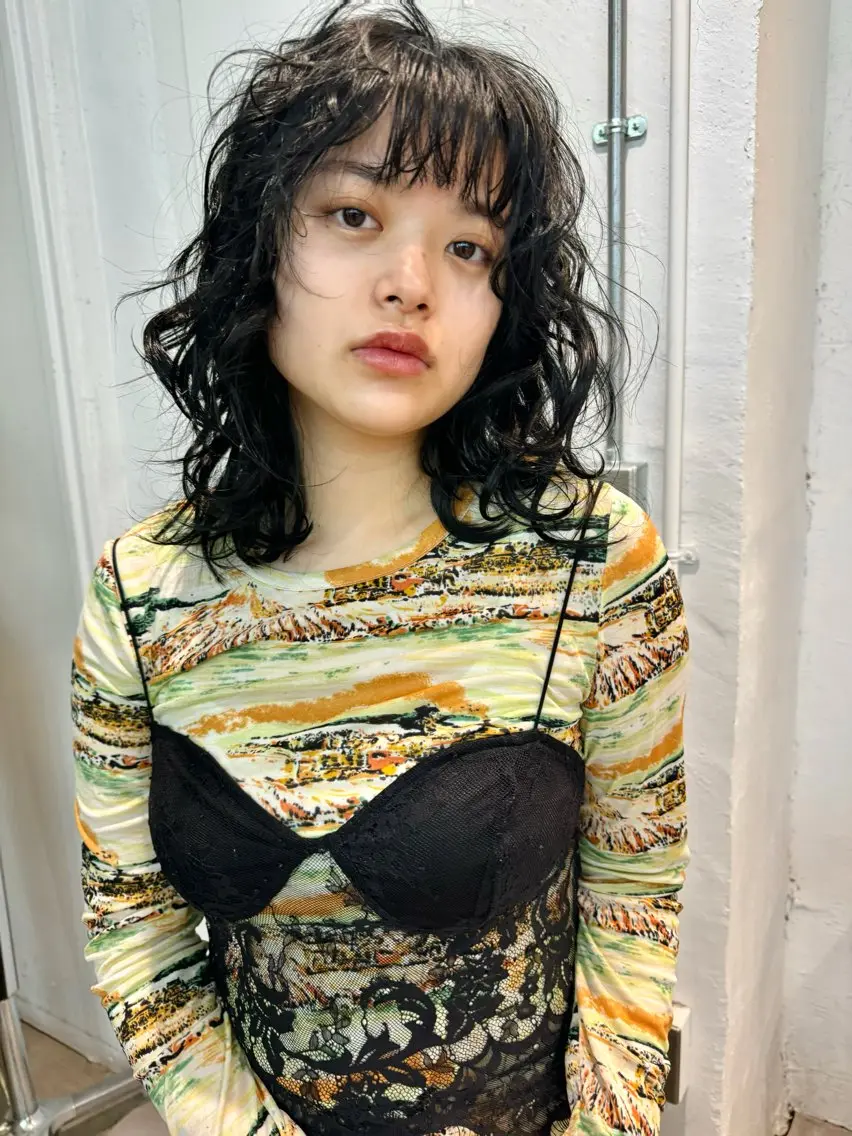 ミディアム カラー ミディアムパーマ 顔周りカット/透明感 カラー✂️MEIのヘアスタイル