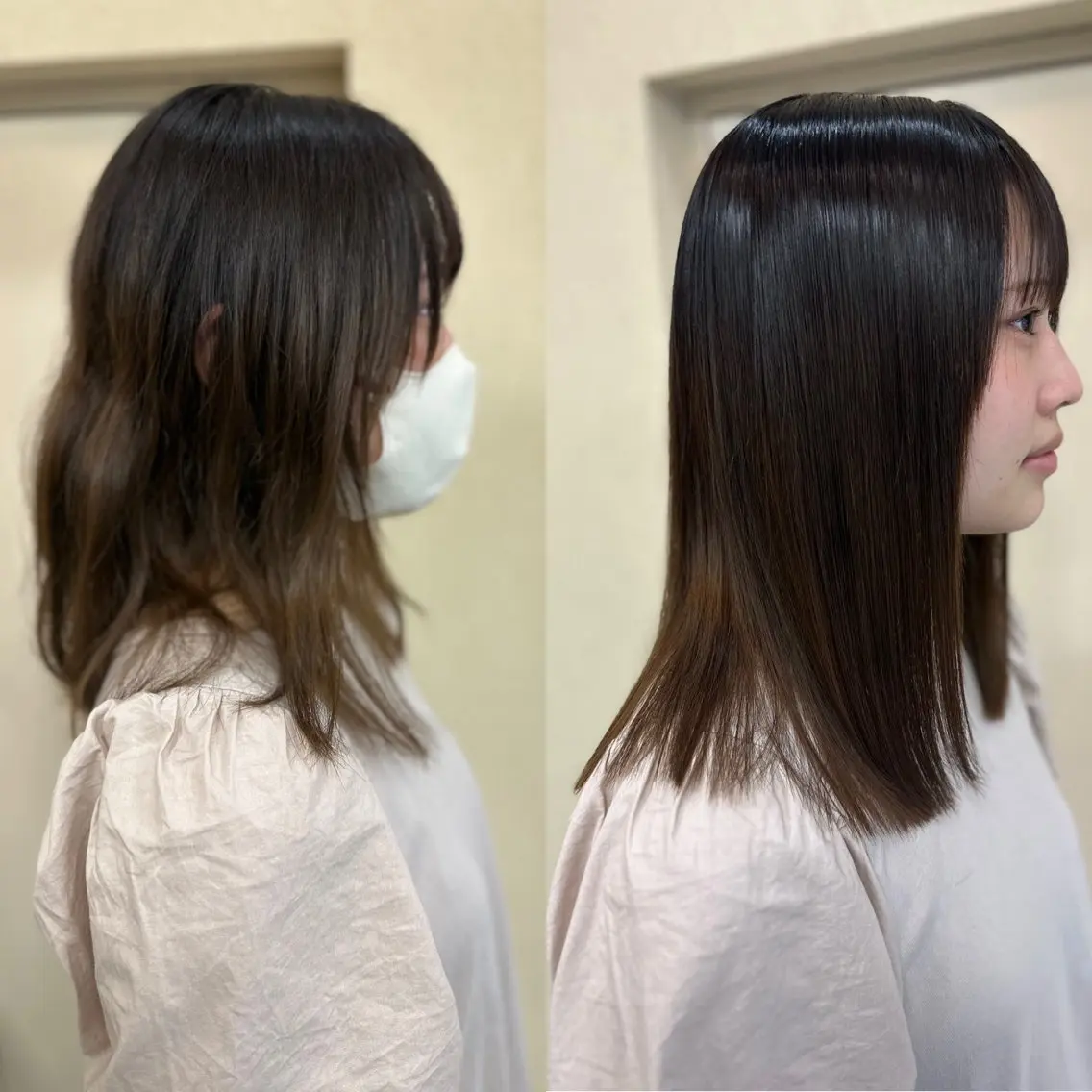 セミロング パーマ 縮毛矯正 トリートメント 髪質改善/縮毛矯正 /レイヤーカット岡部のヘアスタイル