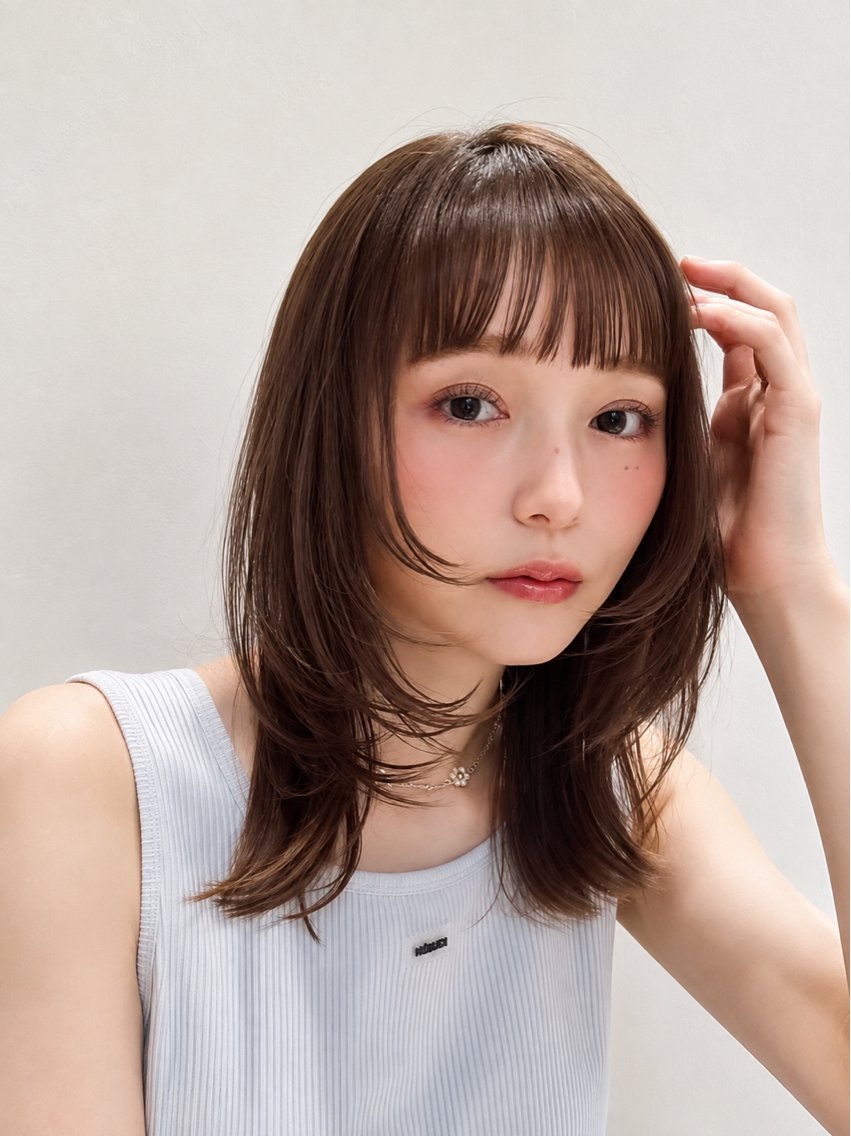 セミロング 顔まわりレイヤー レイヤーカット ヘアカラー トリートメント Trip 香椎🌟 ブリーチ/髪質改善のヘアスタイル