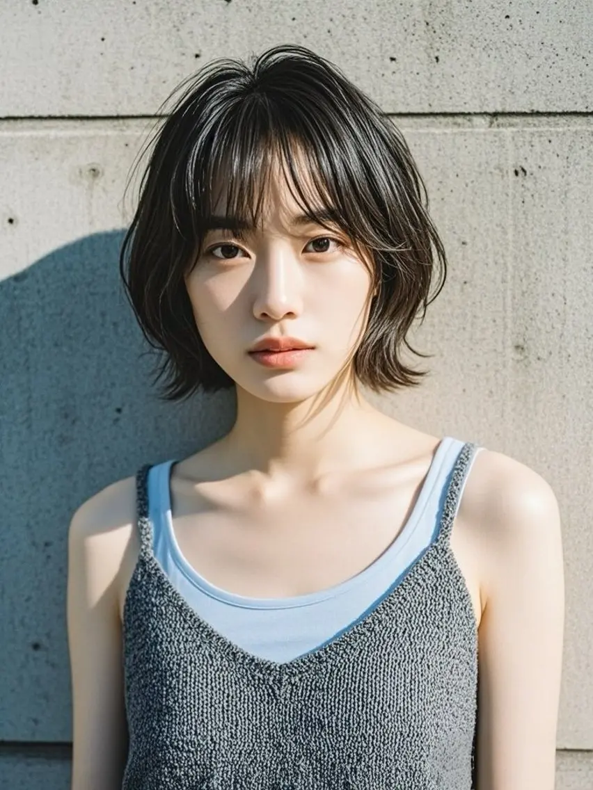 ミディアム ショートボブ ミディアムレイヤー ミディアムパーマ アッシュ ボブ カット ヘアカラー ウルフカット 811 大阪梅田 ウルフのヘアスタイル