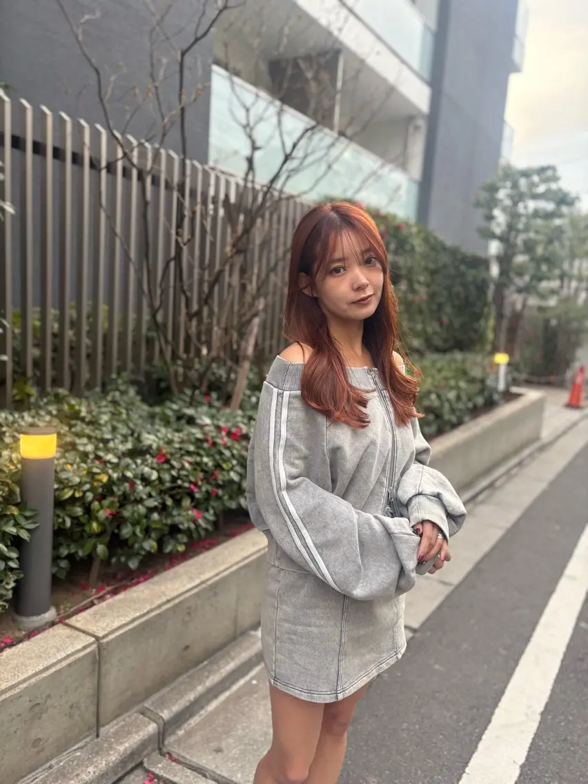 ロング カラー オレンジ 小顔カット セキネ シュウヘイのヘアスタイル