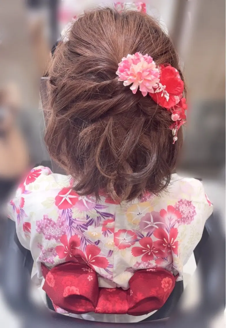 ショート ヘアアレンジ ハーフアップ ボブ ショートヘア 三原 慶/モデル募集 上本町駅直結✨割引中のヘアスタイル