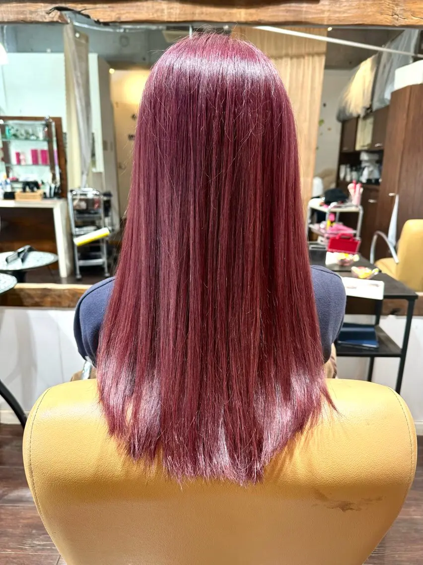 ロング カラー ブリーチ ダブルカラー ブリーチなしカラー レッドカラー ヘアカラー トリートメント mio ☆のヘアスタイル