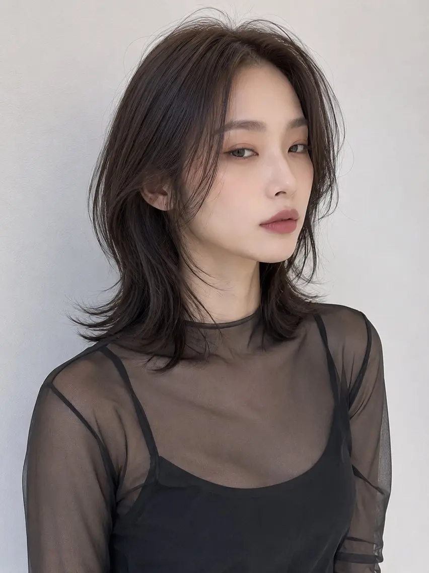ミディアム ボブ 髪質改善 韓国風ヘア レイヤーカット 縮毛矯正 カット ヘアカラー 髪質改善/レイヤー/ 佐藤　舞🌷🫧のヘアスタイル
