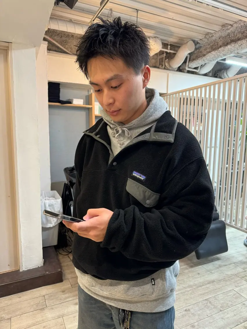 カラー パーマ メンズ アップバング センターパート マッシュ メンズパーマ スパイキーショート 【池袋/スパイキー ショート】ⓝⓘⓜⓤのヘアスタイル
