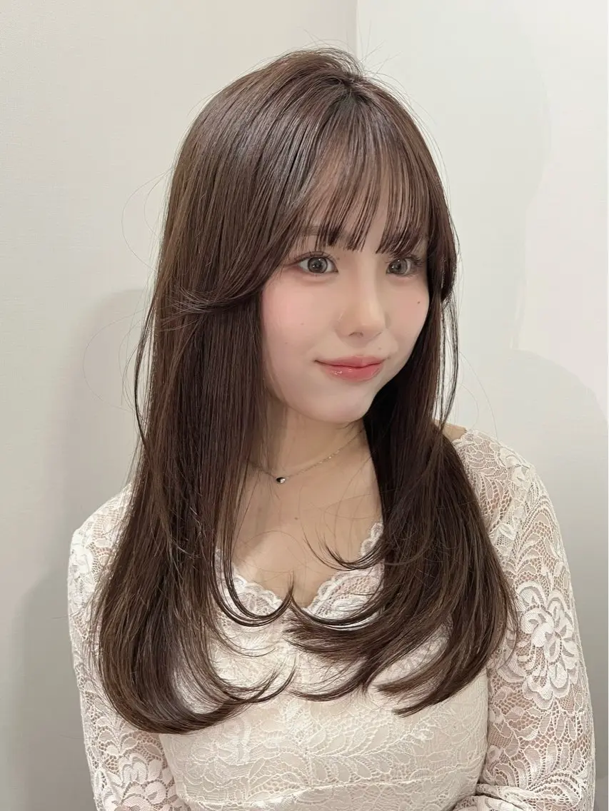 セミロング カラー カット ヘアカラー トリートメント 興津/韓国レイヤー ダブルカラー美髪縮毛のヘアスタイル